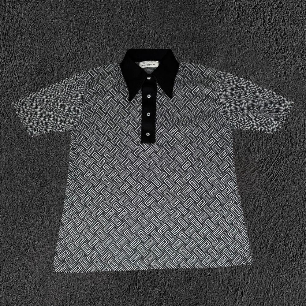 Vintage 70s Arnold Palmer Robert Bruce doubleknit geometric print polo